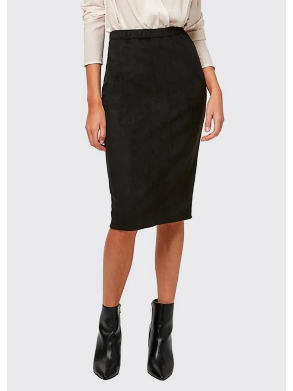 NEW $108 ASTARS Charlize Vegan Black Suede Pencil Slit Skirt Minimalist, Small